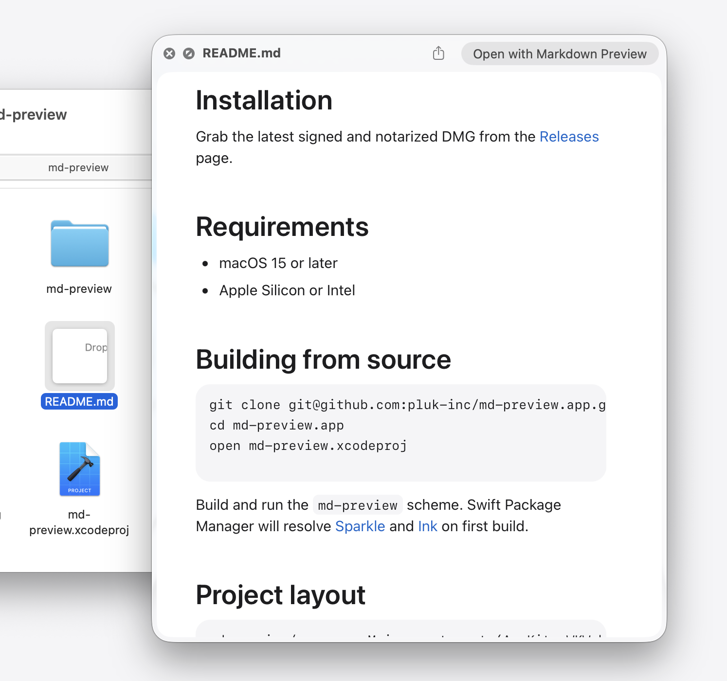 Quick Look preview of a Markdown file in Finder